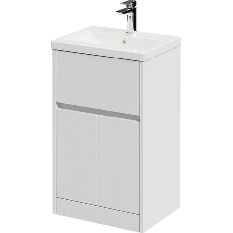 Montego Satin White 500mm 1 Drawer 2 Door Vanity Unit with Glide Basin
