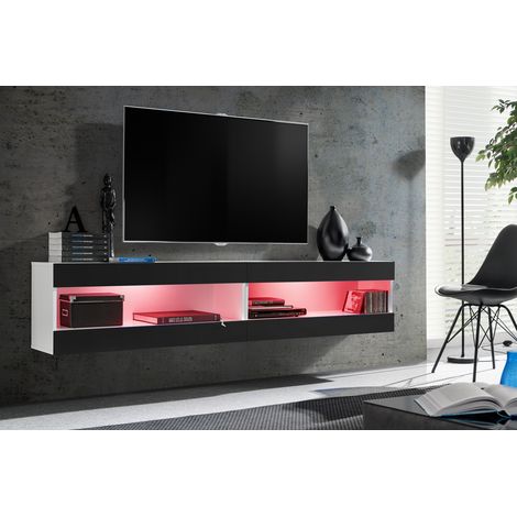 Komodee, Ensemble de Meubles Tivoli SET4,Blanc/Noir, Largeur 200cm x Hauteur 41 cm x Profondeur 35 cm, LED Multicolore, pour Salon, Chambre à coucher