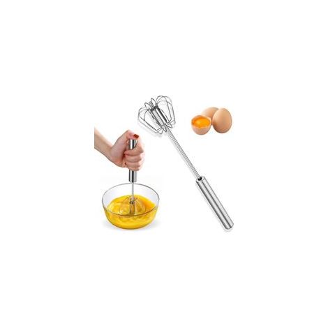 batidor de huevos semiautomático de acero inoxidable, batidor de huevos multifuncional para cocina, batidor de huevos giratorio con empujador manual, para batir, mezclar y remover. (1/4)