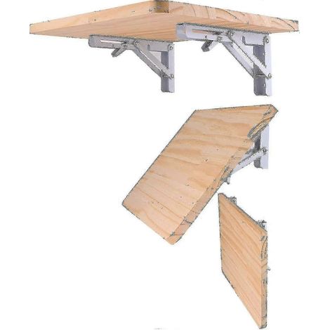 Lot de 2 supports d'étagère pliables robustes en métal, fixation murale, charnière, gain de place, bricolage (1/4)