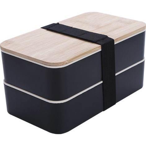 Boîte À Bento - 2 Compartiments - Compatible Micro-ondes Et Lave-vaisselle - Avec Couvercle En Bambou Planche À Découper - Sac Isotherme Et Couverts - 1 Pièce (1/5)