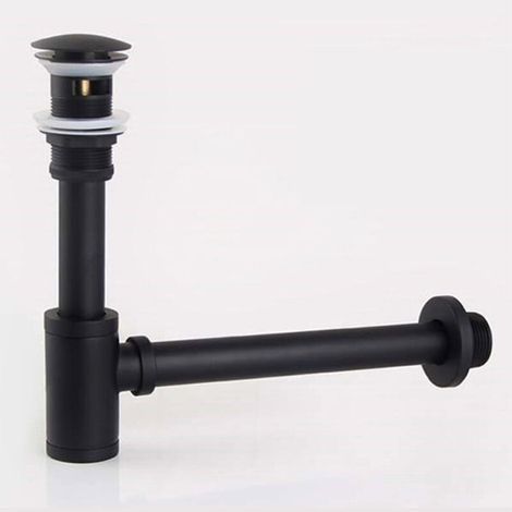 Siphon de salle de bain en laiton noir, piège à bouteille avec Kit de vidange Pop-Up P-TRAP, débordement de matériel de déchets (1/5)