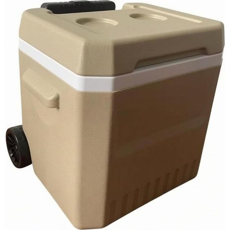Nevera portátil aislada con ruedas y portavasos integrados, nevera portátil para camping con ruedas y superficie texturizada. (1/5)