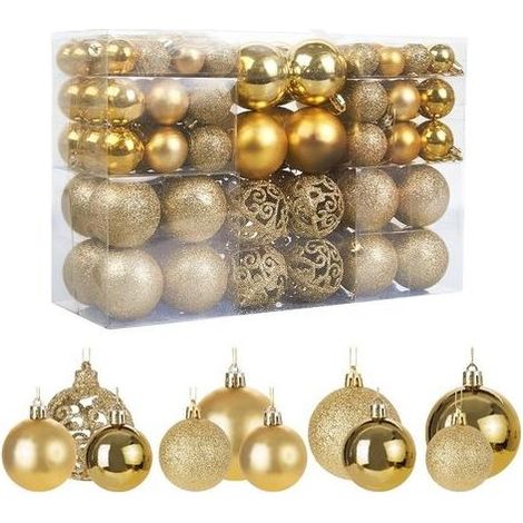 Set mit 100 goldenen Christbaumkugeln, funkelnder Dekoration, undurchsichtig, glänzend, Ø 3, 4 und 6 cm (1/5)
