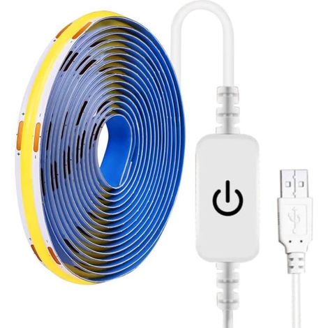Bande LED COB USB 5 m blanc chaud DC5 V à intensité variable pour fond TV, maison, bureau