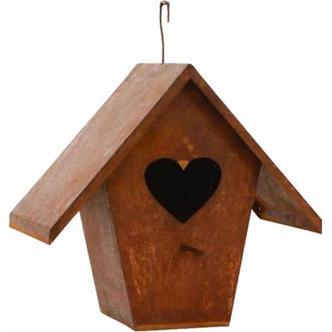 Mangeoire pour Oiseaux en Métal avec Cœur Décoration de Jardin Aspect Rouille Vintage 25x27x16 cm - PANGIVO (1/3)