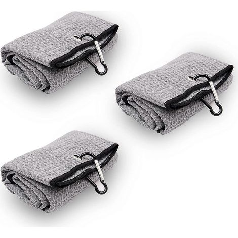 Lot de 3 serviettes de golf pliables pour homme - 40 x 60 cm - Lavables en machine, séchage rapide et ultra-absorbantes - Gris (1/4)