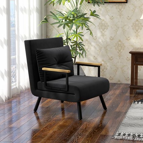 Fauteuil inclinable de style scandinave, idéal pour se détendre ou lire. Coussin capitonné noir inclus.