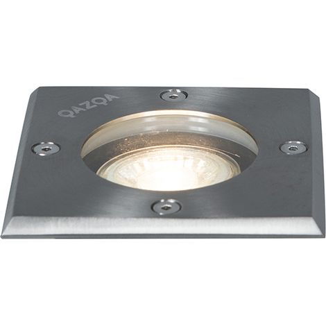 Qazqa – Spot encastrable extérieur sol 10,5 cm IP65 – Acier inoxydable – Culot GU10 – Luminosité variable – Éclairage allée jardin (1/7)