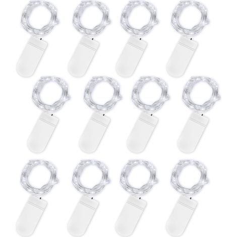 Battery Operated String Lights, 12-Piece Set Fairy String Lights 2m 20 LEDs Waterproof Copper String Lights for Birthday, Party, Wedding, Christmas, Lawn Decoration (Cool White)