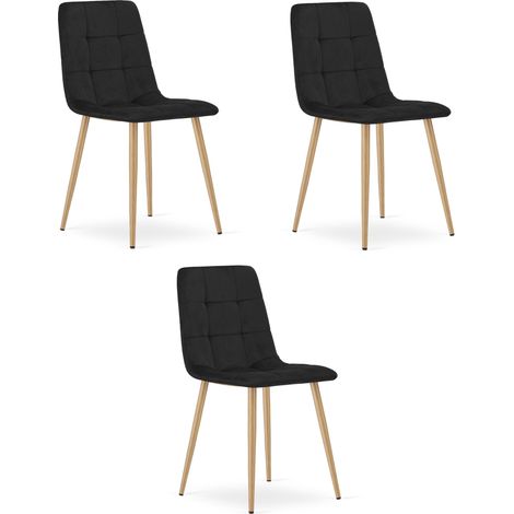Chaise Kara - velours noir / pieds couleur bois x 3 (1/5)