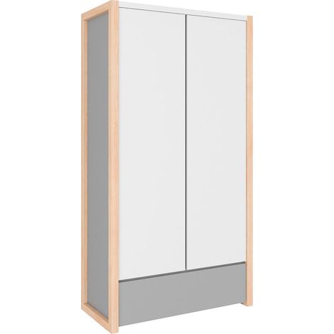 Schrank mit 1 Schublade und 2 Türen, Weiß und grau, 190cm (1/5)