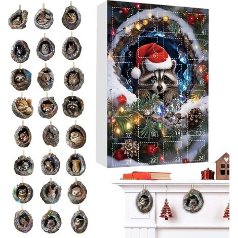Calendrier de l'Avent Animaux – Calendrier de l'Avent 2D en acrylique de 24 jours avec trous – Pendentif rétroviseur animal À accrocher à un sac à dos, un sapin de Noël, un porche, un balcon ou une v (1/5)