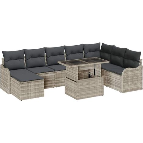 Maison Exclusive - Garten-Sofa-Set mit Kissen 9 pcs Hellgrau Poly
