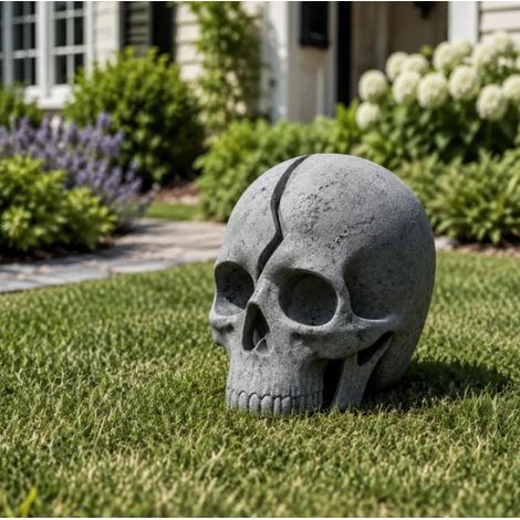 Crâne décoratif en résine grise pour Halloween, accessoire créatif et effrayant, décoration de fête pour maison hantée, salon, entrée, jardin, soirée à thème et intérieur (1/5)