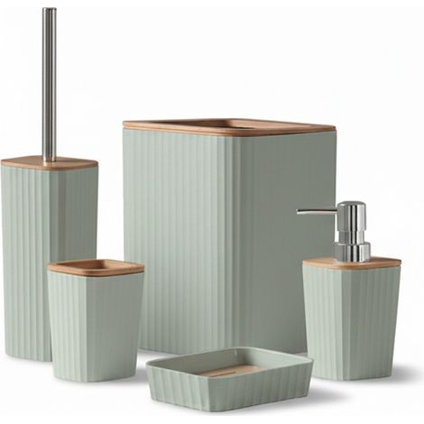 Set accessori bagno verde in plastica e bambù 5 pezzi – Show