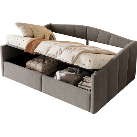 CHICFURN canapé lit rembourré avec rangement hydraulique en velours gris 140 x 200 cm (1/5)