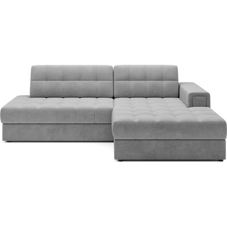 Canapé d'angle KELLY velours - Rangement et convertible A droite-Gris perle-Méridienne A droite (1/5)