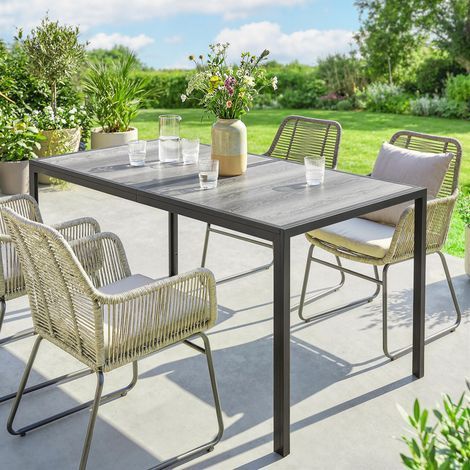 Gartentisch für 4 bis 6 Personen, Esstisch für den Außenbereich in Holzoptik, 150 x 80 x 74 cm, grau (1/5)