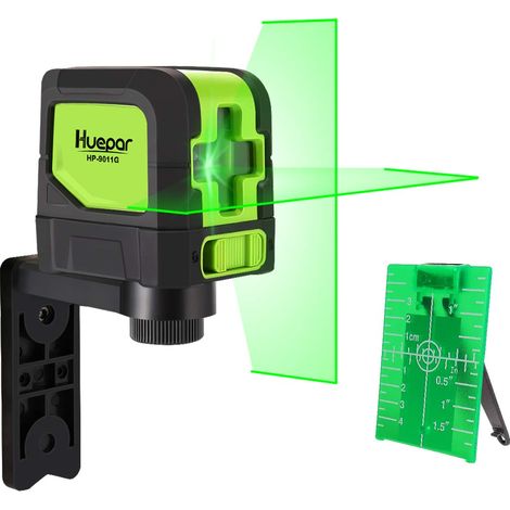Huepar Cross Line Laser - DIY Self-Leveling Green Beam Horizontal and Vertical Line Laser Level with 100 Ft Visibility, Bright Laser with Magnetic Pivoting Base and Laser Target -9011G