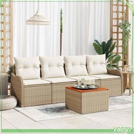 Ensemble canapé de jardin 5 pcs - FAFEICY - 3356181 - Beige et blanc - Modulaire - Résistant UV (1/5)