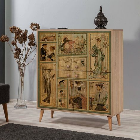 Credenza Agyemang, Madia 3 Ripiani, 4 Ante, 4 Vani, 95x36x111h cm Marrone Quercia (1/5)