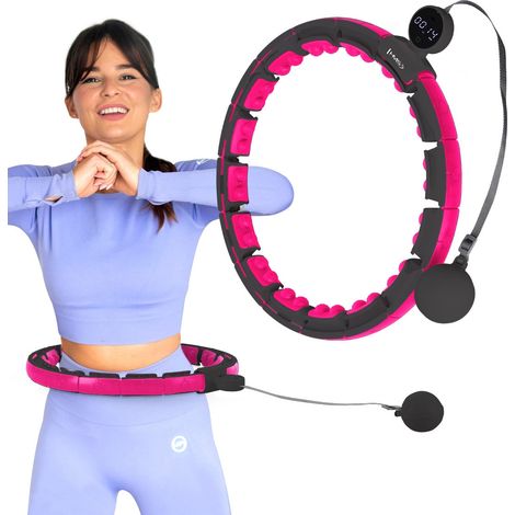 Magnetischer Hula Hoop mit Gewicht, Schwarz/Pink, mit Zähler