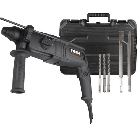 FERM Martello perforatore demolitore 800W. 4 funzioni: perforazione, percussione, scalpellatura, scalpellatura rotante. Include 3 punte SDS-plus, 2 scalpelli e una pratica custodia (1/9)