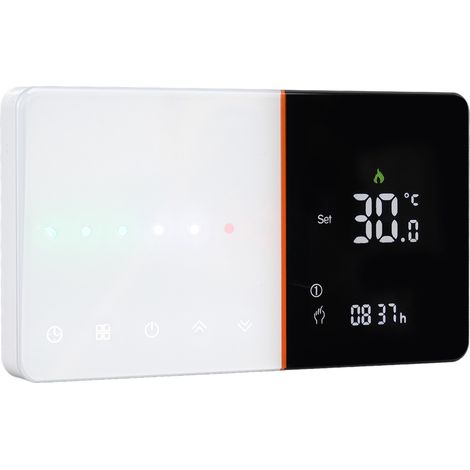 Programmierbarer WLAN-Thermostat mit Temperatur-, Feuchtigkeits- und Feinstauberkennung (PM2.5) sowie Sprachsteuerung, 95–240 V Wechselstrom, weiß, für Gasheizkessel (1/5)