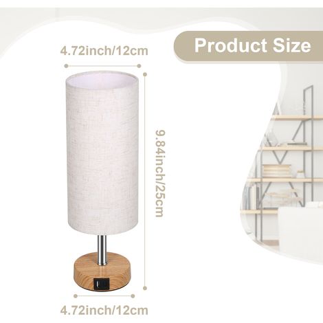Ortviai Lampe de chevet en tissu 2 unités – Modèle JY-GYTD-02, abat-jour beige et socle bois, 3 niveaux de luminosité tactile, USB-A + USB-C (1/4)