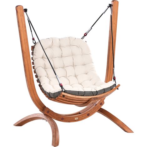 Columpio de jardín de madera de alerce asiento tapizado de poliéster muebles de exterior de estilo rústico marrón y beige claro Alliste (1/5)