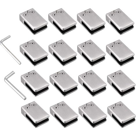Lot de 16 pinces à verre en acier inoxydable 304 -Support carré pour verre -Support réglable en verre plat pour escalier balustrade - Main courante polie - (carré de 10 à 12 mm) (1/5)