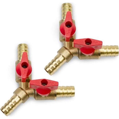Lot de 2 Robinet à Boisseau Sphérique 3 Voies en Laiton, Raccords en Y avec 2 Interrupteurs – Pour Arrêt Précis.