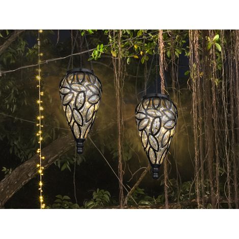 LED Solarlaternen Hängeleuchten 2er Set, Lampenschirm klar, Höhe 50cm (1/5)