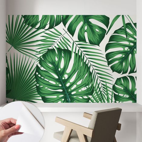 Papier peint adhésif décoratif pour chambre et salon Design moderne à poser facilement Feuilles tropicales 104x70 cm (1/5)