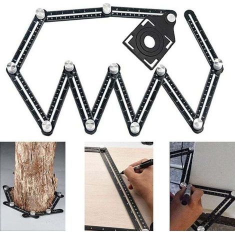 Règle de Mesure Multi Angle 12 Côtés pour Carrelage avec 3 Ouvertures de Positionnement Outil Métal Noir (1/4)