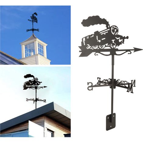 Girouette de jardin durable en métal noir pour cupola, barn et sheds Girouette métallique avec design simple, Kit complet d'installation (1/5)