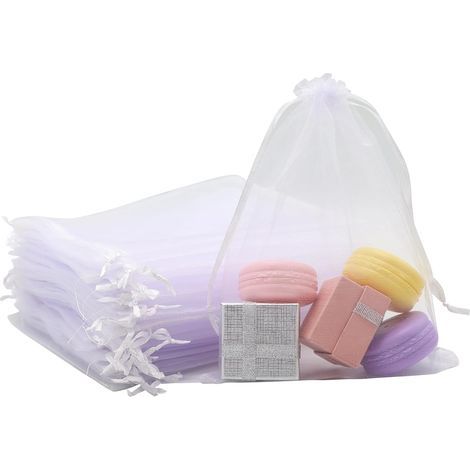 50 sachets en organza blanc avec cordon de serrage (15 x 20 cm), parfaits pour protéger les raisins, offrir des bijoux, des bonbons ou pour un mariage. (1/5)