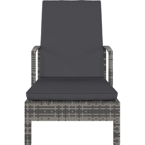 Chaise longue  Transat  Bain de soleil avec accoudoirs Résine tressée Gris (1/5)