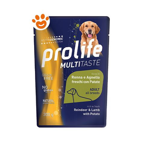 Prolife Dog Multi Taste Adult All Breeds con Renna, Agnello e Patate - Bustina 300 Gr -