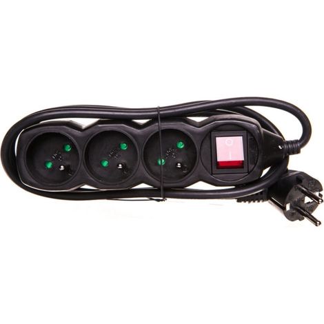 Cable alargador con interruptor, 3 tomas, 1,5 m /H05VV-F 3G1/ negro PC1311