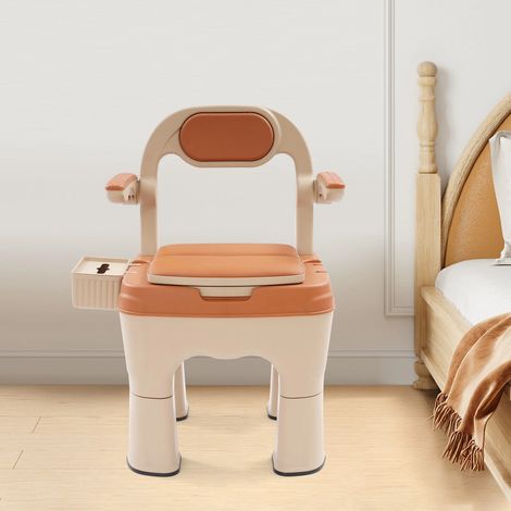 Bedside Commode Portable Toilet Chair, Load-bearing Capacity: 100kg, Commode Toilet Chair for Elderly Pregnant Women Disabled, Orange (1/5)