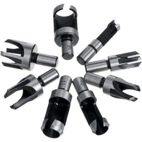 Coupe-Bouchons de Bois en Acier au Carbone Forets à Griffes,8 PCS Bois Plug Perceuse Acier au Carbone Plug en Bois Trou Cutter Ensemble de Forets pour Travail du Bois 6 mm 10 mm 13 mm 16 mm (1/5)