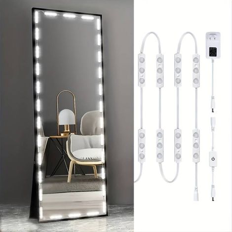 Ensemble de miroir de maquillage LED avec éclairage intégré, lampe de miroir de 3 m à intensité variable, miroir pleine longueur et éclairage pour miroir de salle de bain