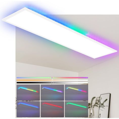 GBLY LED Panel 120x30 Dimmbar - Deckenpanel Lang Deckenleuchte Flach RGB Farbwechsel Büro mit Fernbedienung Bürolampe 36W Deckenlampe 3000K-6500K Küchenlampe für Wohnzimmer Esszimmer Spielzimmer