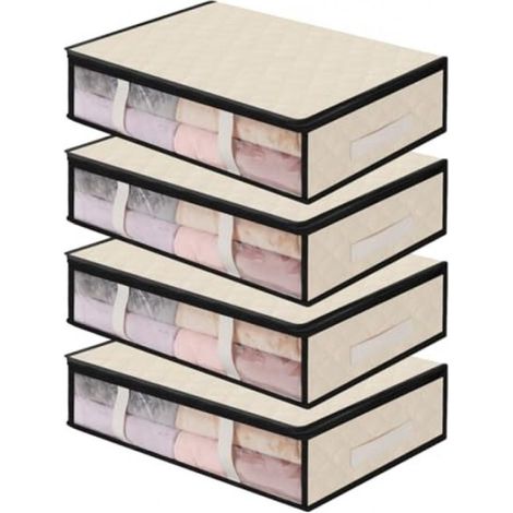 Ensemble de 4 tables à langer sous lit avec fenêtre de visualisation, boîtes de rangement pliables et peu encombrantes pour vêtements et couvertures (1/5)