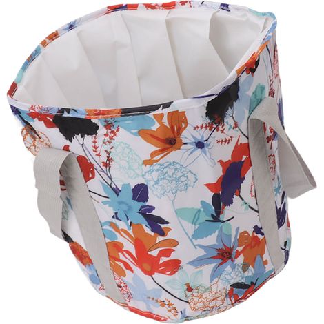 Bassin de bain de pieds pliable, isolé en PVC, portable, avec poignée, idéal pour le camping et les voyages en plein air. Motif feuille d'érable blanche. (1/5)