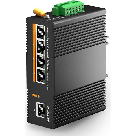 5 Ports PoE Gigabit Ethernet Switch Industriel sur Rail DIN, Alimentation PoE+ de 60W, Capacité de Commutation de 14Gbit/s, Non Géré IP40 (-40 à 185 °F), avec Alimentation (1/5)