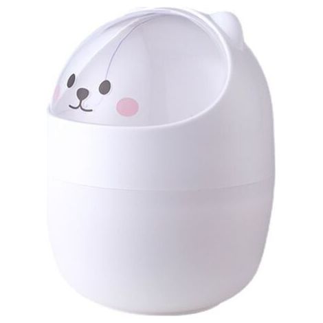 Mini poubelle de bureau en plastique avec couvercle, motif ours de dessin animé, portable et amovible (1/5)