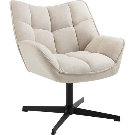 WOLTU Fauteuil Salon, Cadre en Métal, Tissu en Lin, Fauteuil Relax, Assise Rembourrée Large, Chaise Pivotante, Beige (1/4)